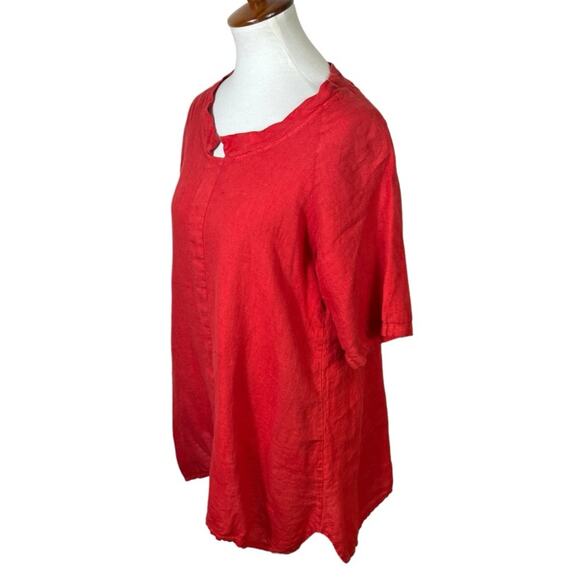 Gigi Moda Red Woven Italian Linen Notch Neck Tunic Blouse Size L - Picture 3 of 6